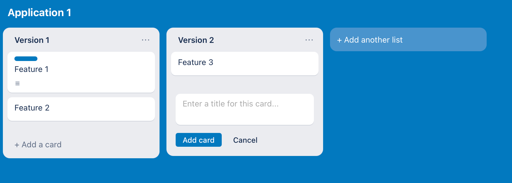 The Trello clone board view with draggable lists and cards